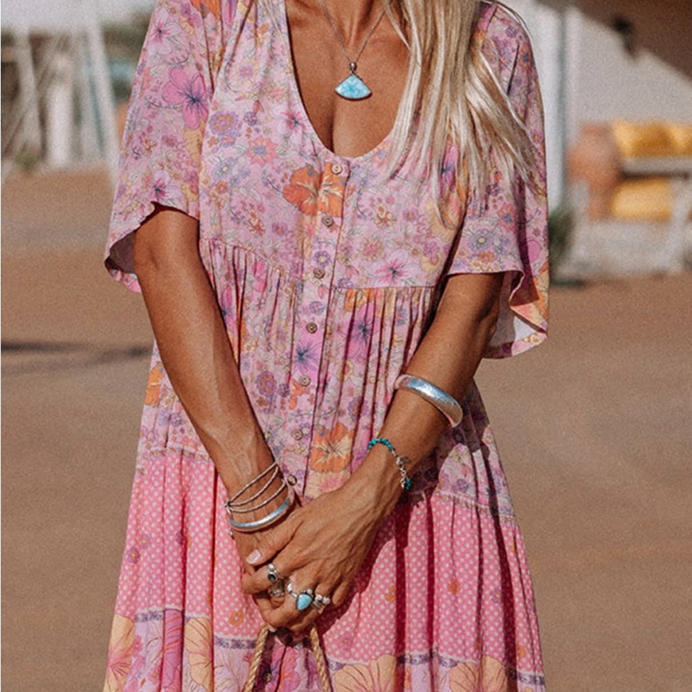 Vibrant Floral Pink Dress